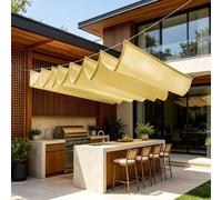 Tenda da Sole Retrattile 3 x 8.5 m Protezione UV 95% Impermeabile Telo Parasole Retrattile Ad Onda con Fune Rete per Piscina Pergola Piante da Patio Serra, Giallo sabbia