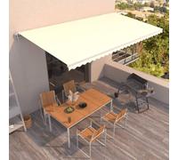 Tenda da Sole Retrattile Automatica 600x350 cm Crema con Telecomando e Manovella Manuale, Tessuto Poliestere con Rivestimento PU, Telaio in Alluminio Verniciato a Polvere,