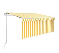 Tenda da sole retrattile automatica con balza 3,5 x 2,5 m, giallo e bianco, telaio in alluminio verniciato a polvere, tessuto in poliestere resistente ai raggi UV, telecomando, protezione solare per