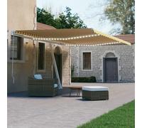 Tenda da sole retrattile automatica con illuminazione a LED, sensore di vento per patio, resistente ai raggi UV e all'acqua, 500 x 300 cm, giallo/bianco