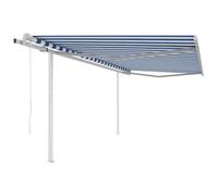 Tenda da sole retrattile automatica con palo, 4 x 3 m, blu e bianco, protezione UV, impermeabile per terrazza, giardino, balcone, esterno