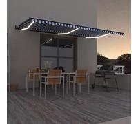 Tenda da sole retrattile automatica con sensore a LED e vento, 600 x 300 cm, resistente ai raggi UV e all'acqua, per terrazze, balconi, giardini, blu e bianco