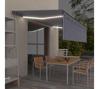 Tenda da sole retrattile automatica con sensore di vento, illuminazione a LED e tenda avvolgibile, resistente ai raggi UV e all'acqua, per terrazza, giardino, balcone, 5 x 3 m, colore: blu/bianco