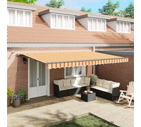 Tenda da sole retrattile automatica per terrazza e giardino, 500 x 300 cm, a righe giallo-arancio, protezione UV, resistente alle intemperie, ideale per esterni