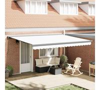Tenda da sole retrattile bianca 4x3 m in tela robusta e alluminio per terrazza e balcone, meccanismo di ritiro manuale, resistente ai raggi UV e all'acqua, resistente alle intemperie