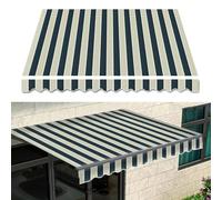 Tenda da sole retrattile impermeabile per patio, protezione UV, 300 g/m², in poliestere, a righe, 5,2 x 3 m, soluzione ombreggiante per esterni a strisce verdi