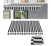 Tenda da sole retrattile in tessuto, 300 g/m², 100% poliestere, impermeabile, 7 x 2,5 m, a strisce bianche e nere, materiale di protezione UV per esterni