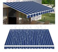 Tenda da sole retrattile in tessuto di ricambio manuale con protezione UV, in tela di poliestere resistente, mantovana frontale a righe, dimensioni: 2,3 x 7,5 x 3 m