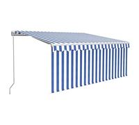 Tenda da sole retrattile manuale, 3,5 x 2,5 m, blu e bianco | Telaio in alluminio resistente, poliestere con rivestimento in PU, angolo regolabile, manovella lunga