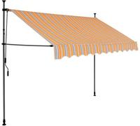 Tenda da Sole Retrattile Manuale 300cm con LED Solari, Giallo e Blu, Tessuto Poliestere PU e Struttura Acciaio, Telo Ombreggiante per Balcone Giardino Patio