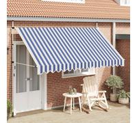 Tenda da Sole Retrattile Manuale 350 cm a Strisce Blu e Bianche