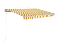 Tenda da sole retrattile manuale, 350 x 250 cm, giallo e bianco | Telaio in alluminio resistente, poliestere con rivestimento in PU, angolo e altezza regolabili, manovella lunga