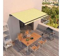 Tenda da sole retrattile manuale, 400 x 350 cm, colore giallo e bianco, per terrazza e balcone, in alluminio verniciato a polvere, 100% poliestere con rivestimento in poliuretano, resistente alle