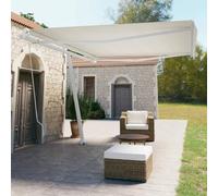 Tenda da sole retrattile manuale, 450 x 350 cm, crema solare per terrazza, giardino, balcone, tessuto di poliestere impermeabile e resistente ai raggi UV