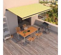 Tenda da sole retrattile manuale, 600 x 350 cm, colore giallo, bianco, resistente ai raggi UV e all'acqua, con telaio in alluminio regolabile e manovella per terrazzo