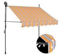 Tenda da Sole Retrattile Manuale con LED 150 cm Gialla e Blu per Balcone Terrazzo Giardino, Impermeabile UV Resistente con Pannello Solare e Illuminazione Questo titolo