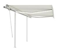 Tenda da Sole Retrattile Manuale con LED 3,5x2,5 m Crema per Esterni con Luci Solari e Telaio in Alluminio Antiruggine - Tessuto Poliestere Impermeabile e UV Resistente