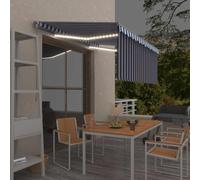 Tenda da Sole Retrattile Manuale con LED, 3x2.5m Blu e Bianco, Tessuto Poliestere Impermeabile UV, Struttura Alluminio Antracite, per Balcone Giardino Terrazzo
