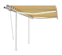Tenda da Sole Retrattile Manuale con LED 3x2,5m Gialla Bianca per Esterni, Tessuto Poliestere Impermeabile UV, Telaio Alluminio Antiruggine, Regolabile in Altezza