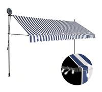Tenda da Sole Retrattile Manuale con LED 400 cm Blu e Bianca Colore: Blu e biancoMateriale: Tessuto (100% poliestere) con rivestimento in PU, acciaioLarghezza: 400 cmSporgenza massima: 120 cmAltezza d