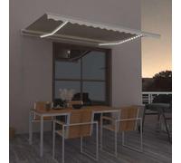 Tenda da Sole Retrattile Manuale con LED, 400x300 cm, Tessuto Poliestere Impermeabile UV, Struttura Alluminio, Telo Ombreggiante per Giardino Balcone Terrazzo, Colore Crema