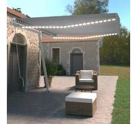 Tenda da Sole Retrattile Manuale con LED 400x350 cm Blu Bianco, Telaio in Alluminio Verniciato a Polvere, Tessuto Poliestere con Rivestimento PU, Impermeabile e Resistente ai
