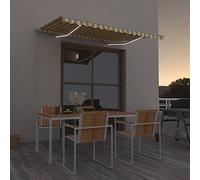 Tenda da Sole Retrattile Manuale con LED, Giallo e Bianco, Tessuto Poliestere Impermeabile UV, Struttura in Alluminio, per Balcone Giardino Terrazzo, 300 x 250 cm