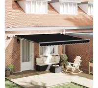 Tenda da sole retrattile manuale con LED nero, 400 x 300 cm, robusta tenda in poliestere con protezione UV e resistenza all'acqua, perfetta protezione solare per terrazza e giardino,