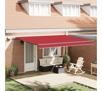 Tenda da sole retrattile manuale con LED, rosso, 450 x 350 cm, per giardino e terrazza, ideale come parasole e dispensatore di ombra