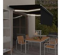 Tenda da Sole Retrattile Manuale con LED, Telaio in Alluminio e Tessuto Poliestere UV, Tenda a Rullo 4x3 m per Esterni, Antracite, Ideale per Giardino e Balcone