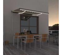 Tenda da Sole Retrattile Manuale con LED, Tessuto Poliestere Impermeabile UV, Struttura Alluminio Antracite, per Esterni Giardino Balcone, 350 x 250 cm