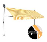 Tenda da Sole Retrattile Manuale con Luci LED Solari 350 cm Bianca e Arancione Impermeabile UV Resistente per Terrazzo Balcone Giardino