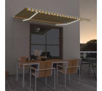 Tenda da Sole Retrattile Manuale e LED 450x300 cm Gialla Bianca