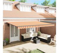 Tenda da sole retrattile manuale, impermeabile, protezione UV, a righe giallo-arancio, 500 x 350 cm, per terrazza, balcone, giardino