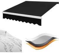 Tenda da sole retrattile manuale, in poliestere, impermeabile, resistente ai raggi UV, 4,8 m, per terrazze, terrazze e giardini, protezione solare durevole in nero, grigio, blu, marrone.