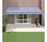 Tenda da sole retrattile, motorizzata/manuale, 5 x 3 m, colore blu e bianco, ombrellone da esterno per balcone, terrazza, giardino, terrazza, tessuto resistente alle intemperie
