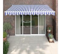 Tenda da sole retrattile per terrazza, colore blu e bianco, 3 x 2,5 m, con manovella in alluminio verniciato a polvere e tessuto trattato in poliuretano, montaggio a parete con staffe, per balcone