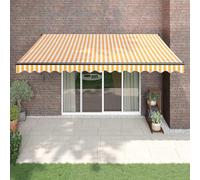 Tenda da sole retrattile per terrazza, colore giallo e bianco, 4 x 3 m, montaggio a parete con manovella, telaio in alluminio verniciato a polvere, tessuto resistente ai raggi UV trattato in