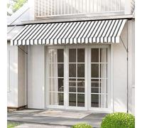 Tenda da sole retrattile regolabile per patio, tenda parasole a manovella manuale, senza fori, ideale per terrazze, giardini, bar, colore grigio e bianco, 3,5 m