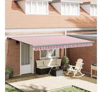 Tenda da sole retrattile rossa e bianca 400 x 300 cm, tenda da sole allungabile manuale con protezione UV e tela resistente alle intemperie, per giardino, terrazza e balcone, inclusa
