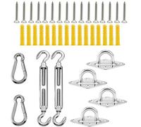 Tenda da sole, tenda da sole, tenda da sole, 40 pezzi, kit di ferramenta in acciaio inossidabile 304, tenditore, occhiello, moschettone, gancio, viti, argento