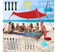 Tenda da Spiaggia 3 X 3 M, Tenda Parasole Spiaggia Portatile, Uv Upf 50+ Ombrellone Portatile Anti Sole Pop-Up con 4 Aste Con Sacco Di Sabbia, Ancora, Per Spiaggia, Picnic, Pesca, Campeggio(B Red,200*
