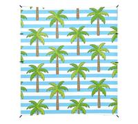 Tenda da spiaggia a righe blu e bianche con palma di cocco UPF50, facile da installare, parasole portatile con sacchi di sabbia e pala di sabbia per campeggio, pesca, divertimento in giardino o picnic