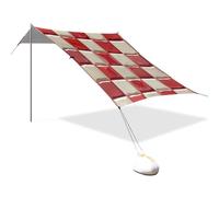 Tenda da spiaggia a scacchiera rossa e bianca progettata UPF50+, facile da installare, grande parasole include pala di sabbia, sacchi di sabbia, pali di stabilità per viaggi in famiglia sombrillas