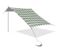 Tenda da spiaggia classica verde bianca a pied de poule progettata UPF50+, facile da installare, grande riparo da sole portatile con sacchi di sabbia e pala per cortile, prato, parco ombrellone