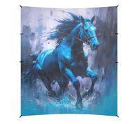 Tenda da spiaggia con cavallo al galoppo blu, UPF50+, resistente all'acqua, ripara dal sole con sacchi di sabbia e pala di sabbia per campeggio, pesca, divertimento in cortile