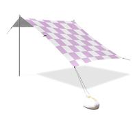 Tenda da spiaggia con design a quadri americani viola e bianco, UPF50, impermeabile, grande, portatile, con tasche per sabbia, per viaggi in famiglia, picnic e campeggio, Sombra para Playa
