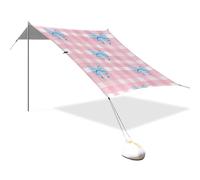 Tenda da spiaggia con fiocco a quadri rosa, UPF50, impermeabile, con borsa per il trasporto, per campeggio, picnic, depositi da cortile per Playa