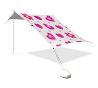 Tenda da spiaggia con protezione UPF50+, motivo: fiori rosa, facile da installare, grande parasole con sacchi di sabbia, pala per sabbia, pali per viaggi in famiglia per Playa