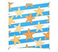 Tenda da spiaggia e baldacchino a righe blu e bianche con stelle marine UPF50+, leggera e grande, con sacchi di sabbia, pala di sabbia, pali per viaggi in famiglia